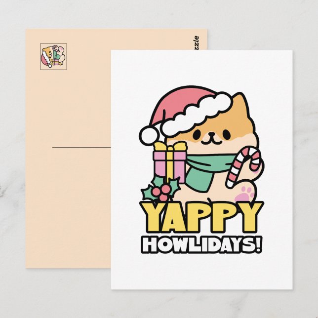 Kute Jul-Hund - Yappy Howlidays Vykort (Fram/baksida)