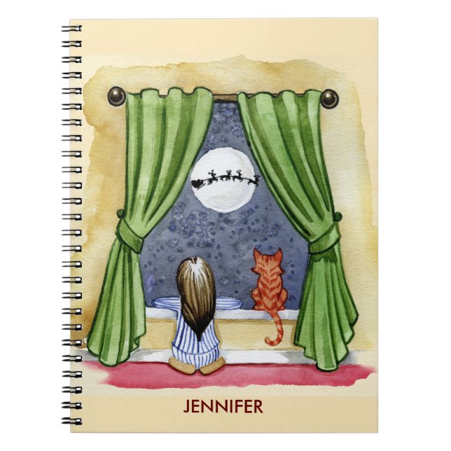 Kute jul, Kväll, underkläder och Kattunge, vattenf Anteckningsbok (Framsidan)