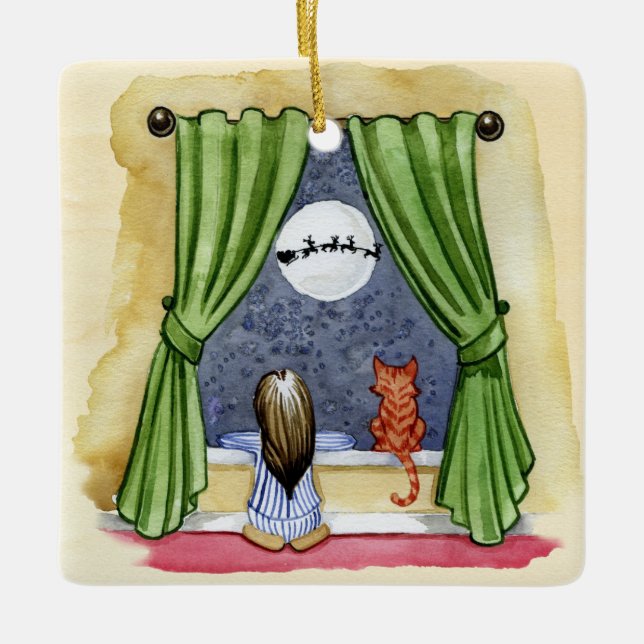Kute jul, Kväll, underkläder och Kattunge, vattenf Julgransprydnad Keramik (Framsida)