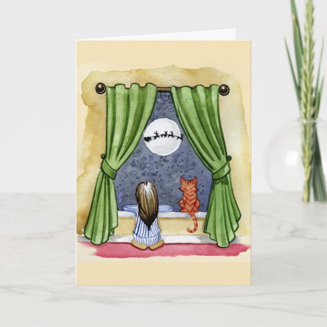 Kute jul, Kväll, underkläder och Kattunge, vattenf Kort (Framsida)