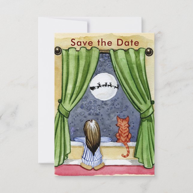 Kute jul, Kväll, underkläder och Kattunge, vattenf Spara Datumet (Framsida)
