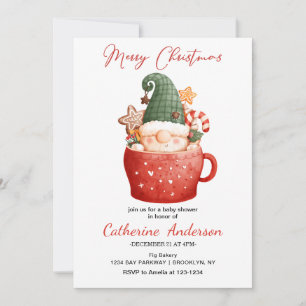 Kute jul Little Gnome i en mugg Baby Shower Inbjudningar