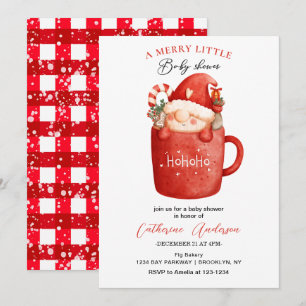 Kute jul Little Gnome i en mugg Baby Shower Inbjudningar