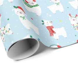 Kute Jul Llamas ljusblå Presentpapper