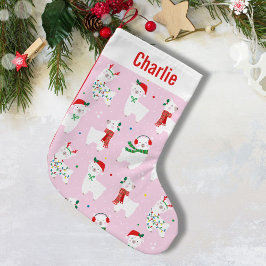 Kute Jul Llamas på ljus rosa Liten Julstrumpa