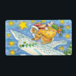Kute Jul med kanin som Jultomten på Uggla Fraktsedel<br><div class="desc">Vintage illustration God jul helgdag bild med en söt kanin klädd som ett jolly Jultomten med en säck fullt av kaninmat (sallat och morötter) och leksaker. Santa Rabbit flyger på ett uggla i stället för ett sleigh och uggla bär en gåva i sina klo taloner, en oliv gren för att...</div>