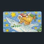 Kute Jul med kanin som Jultomten på Uggla Fraktsedel<br><div class="desc">Vintage illustration God jul helgdag bild med en söt kanin klädd som ett jolly Jultomten med en säck fullt av kaninmat (sallat och morötter) och leksaker. Santa Rabbit flyger på ett uggla i stället för ett sleigh och uggla bär en gåva i sina klo taloner, en oliv gren för att...</div>