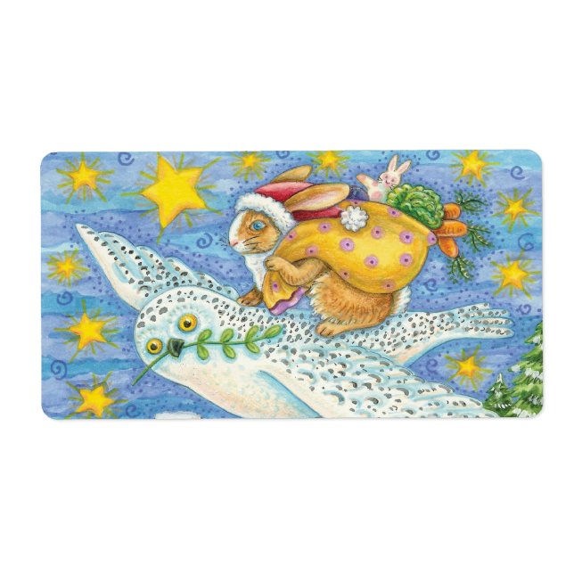 Kute Jul med kanin som Jultomten på Uggla Fraktsedel (Framsidan)