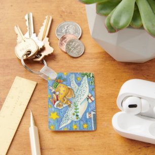 Kute Jul med kanin som Jultomten på Uggla Nyckelring