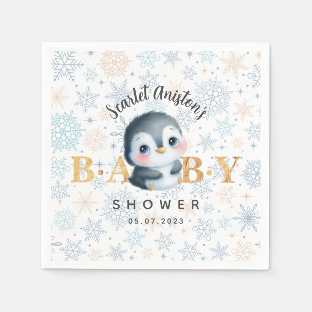 Kute Jul Penguin Baby Shower Napkins Pappersservett (Framsidan)