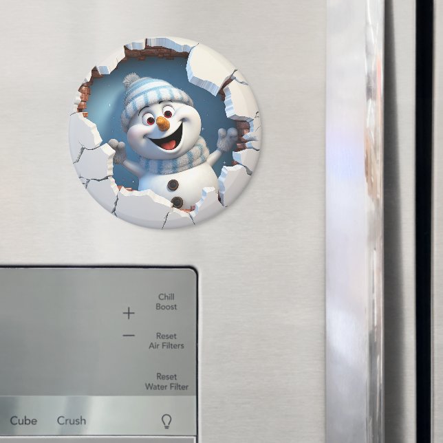 Kute Jul snögubbe genom väggen illustreras Magnet (In Situ (Fridge))