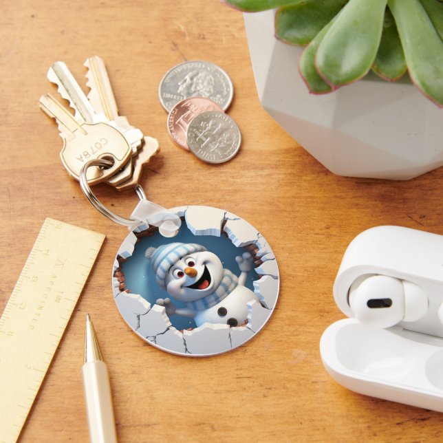 Kute Jul snögubbe genom väggen illustreras Nyckelring (Skrivbord)