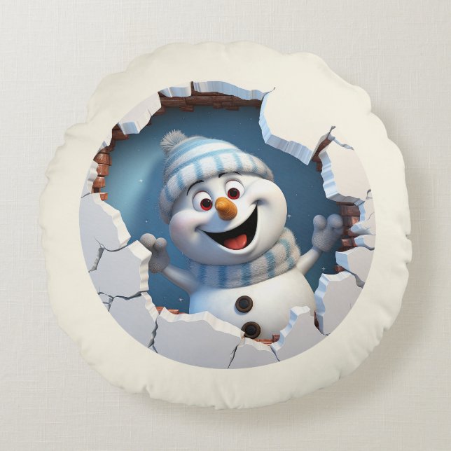 Kute Jul snögubbe genom väggen illustreras Rund Kudde (Framsidan)