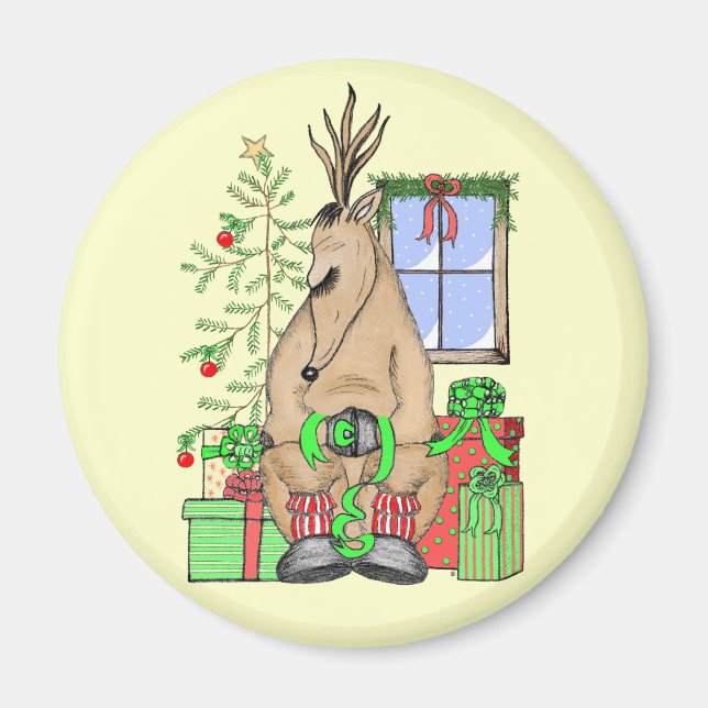 Kute Jul - Sömnig Reindeer Wrapping-presenter Magnet (Framsidan)