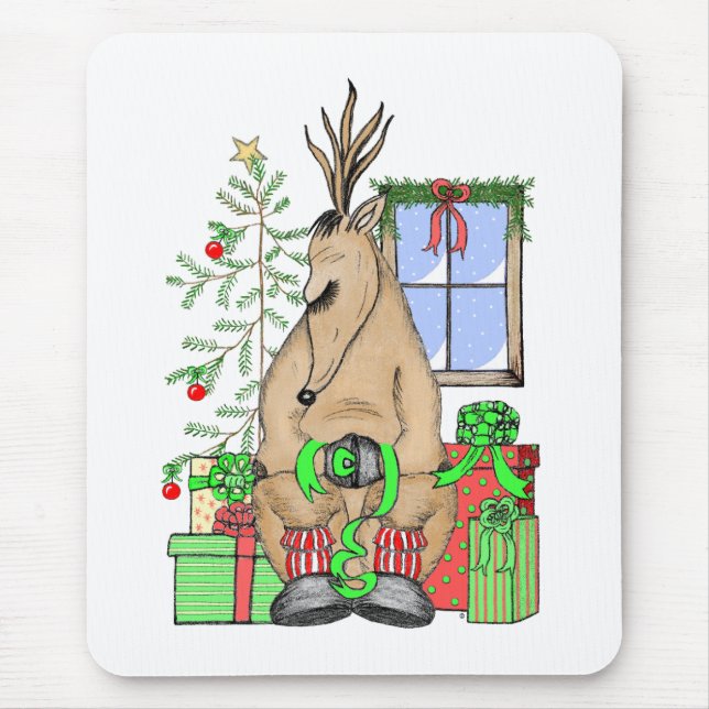 Kute Jul - Sömnig Reindeer Wrapping-presenter Musmatta (Framsidan)