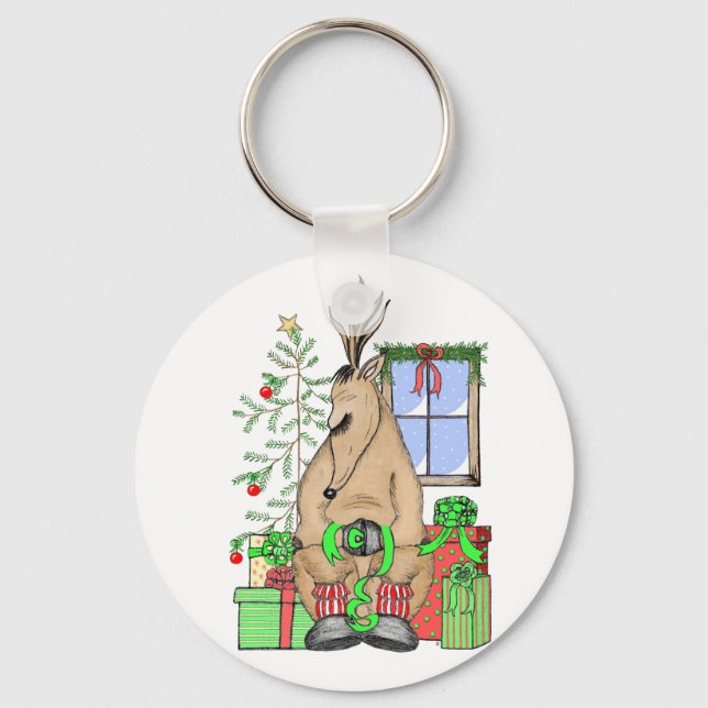 Kute Jul - Sömnig Reindeer Wrapping-presenter Nyckelring (Framsida)