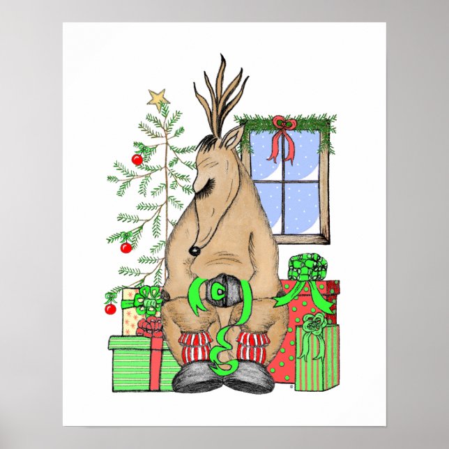 Kute Jul - Sömnig Reindeer Wrapping-presenter Poster (Framsidan)