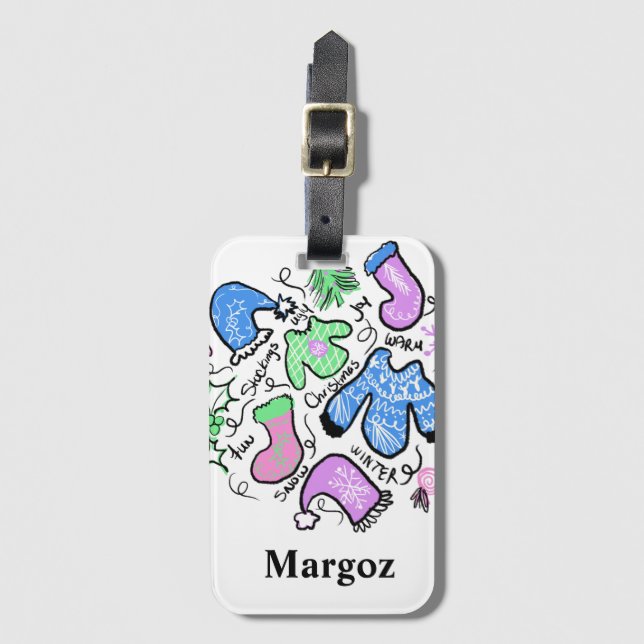 Kute Jul, ugglanssötare Doodles Swirls Mönster Bagagebricka (Framsida vertikal)