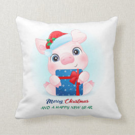 Kute Jul - vattenfärg Baby Pig Nursery Kudde