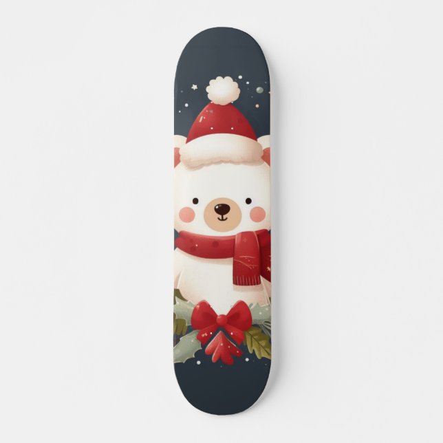 Kute Jul/vinterbjörn i krans Mini Skateboard Bräda 18,5 Cm (Framsida)