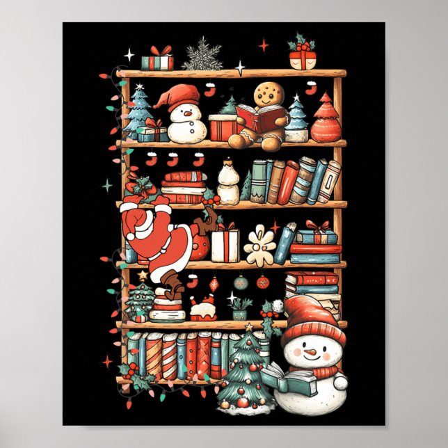 Kute Julbokshelf Santa Reading Bokar Ginge Poster (Framsidan)
