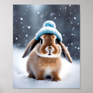 Kute julbunny i en Bobble Hat OWN ART Poster