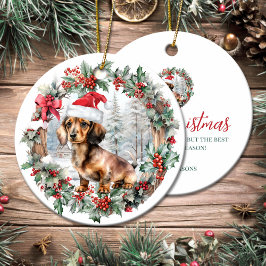 Kute Juldachshund hund-valp, tomhatt Julgransprydnad Keramik
