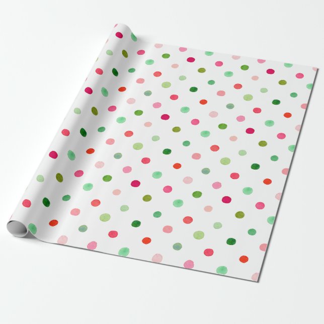 Kute Julfärglös Grönt och Röda Polka dots Presentpapper (Utrullad)