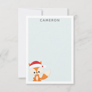 Kute Julfex i Santa Hat Teal Personlig Anteckningskort