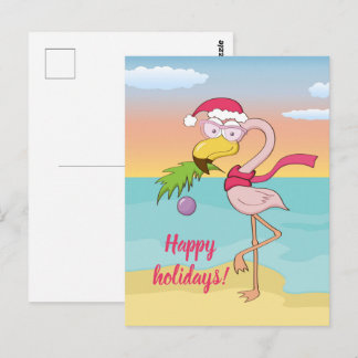 Kute julflamingo på stranden personlig vykort