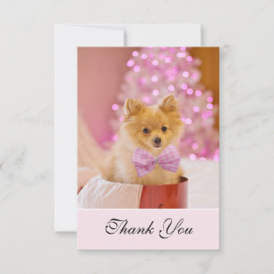 Kute Julfoto med Rosa Bow & Träd Tack Kort