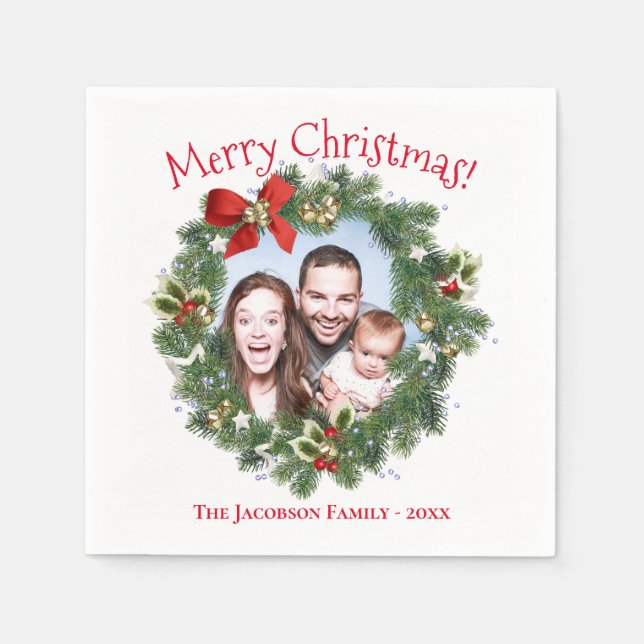 Kute Julfrö Foto Ram Helgdag Pappersservett (Framsidan)