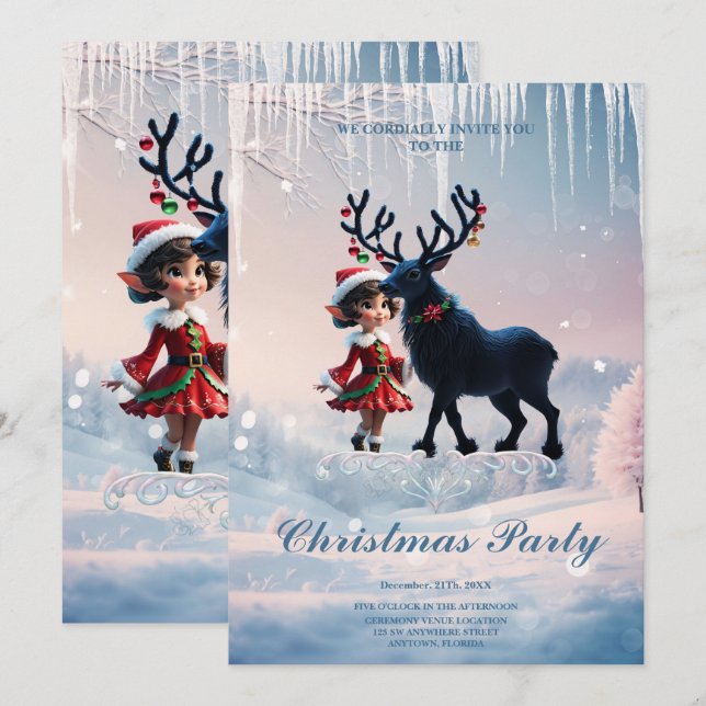 Kute Jullef och mörk renar. Inbjudningar (Fram/baksida)