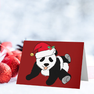 Kute Julpandabjörn i Santa Hat Red Helgkort