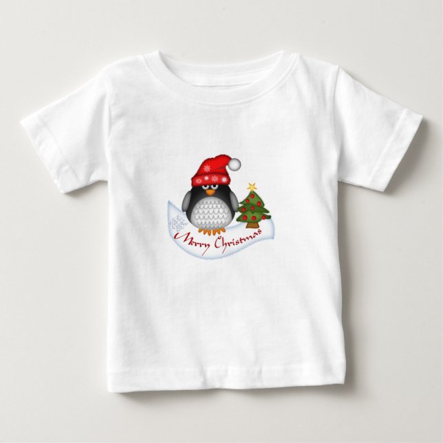 Kute Julpenguin med Långärmaden Text Infant T-shirt (Framsida)