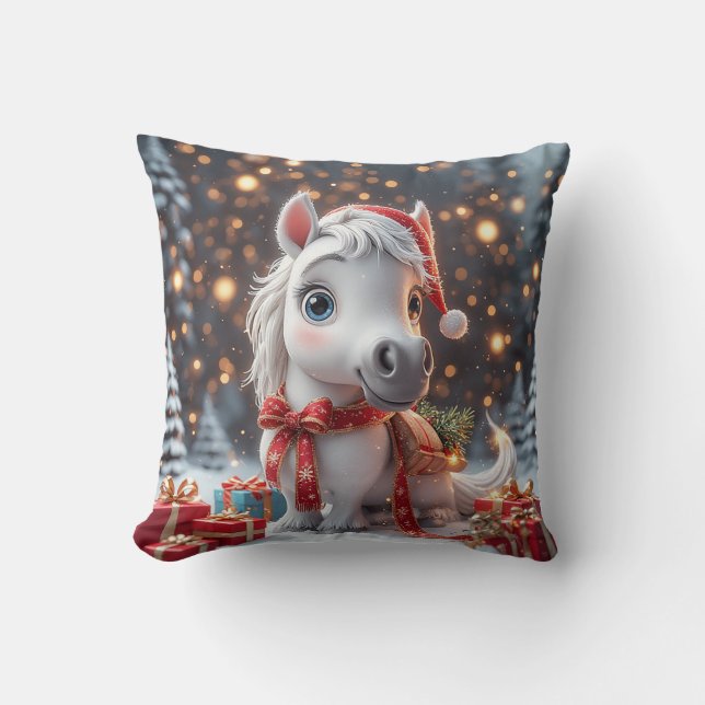 Kute Julpony med Santa Hat Kudde (Framsida)