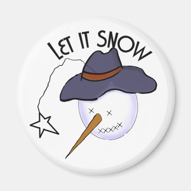 Kute Julprimitiv Snögubbe Magnet (Framsidan)