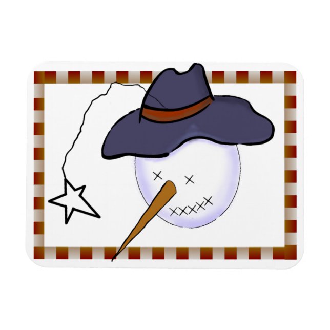 Kute Julprimitiv Snögubbe Magnet (Horisontell)