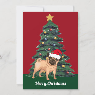 Kute Julpug i Santa Hat Anpassningsbar Red Kort