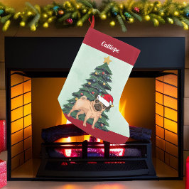 Kute Julpug i Santa Hat Personlig Pet Liten Julstrumpa