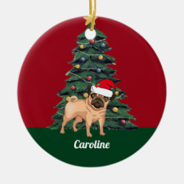 Kute Julpug i Santa Hat Personlig Red Julgransprydnad Keramik