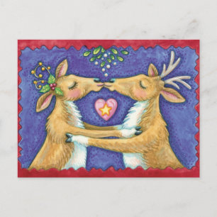 Kute Julren, Romantic Kiss w Mistletoe Helg Vykort