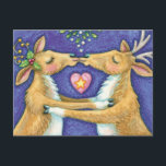 Kute Julren, Romantic Kiss w Mistletoe Helg Vykort<br><div class="desc">Vintage illustration God jul med en kärlek och romantik-utformning med två snygga renkyssar under mistletoe. Ett hjärta är mellan dem. En rolig,  fånig och romantisk tecknad för djur älskare.</div>