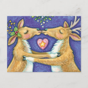 Kute Julren, Romantic Kiss w Mistletoe Helg Vykort
