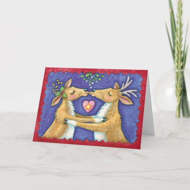 Kute Julren, Romantic Kiss w Mistletoe Helgkort (Framsida)