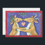 Kute Julren, Romantic Kiss w Mistletoe Inbjudningar<br><div class="desc">Vintage illustration God jul med en kärlek och romantik-utformning med två snygga renkyssar under mistletoe. Ett hjärta är mellan dem. En rolig,  fånig och romantisk tecknad för djur älskare.</div>