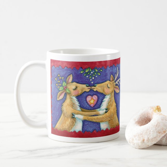 Kute Julren, Romantic Kiss w Mistletoe Kaffemugg (Med munk)