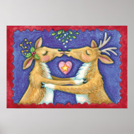 Kute Julren, Romantic Kiss w Mistletoe Poster