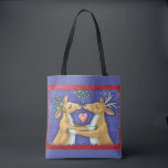 Kute Julren, Romantic Kiss w Mistletoe Tygkasse<br><div class="desc">Fin tote bags som är övertryckt! Finns i två stilar och två storlekar! Vintage illustration God jul med en kärlek och romantik-utformning med två snygga renkyssar under mistletoe. Ett hjärta är mellan dem. En rolig,  fånig och romantisk tecknad för djur älskare.</div>
