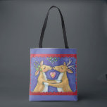 Kute Julren, Romantic Kiss w Mistletoe Tygkasse<br><div class="desc">Fin tote bags som är övertryckt! Finns i två stilar och två storlekar! Vintage illustration God jul med en kärlek och romantik-utformning med två snygga renkyssar under mistletoe. Ett hjärta är mellan dem. En rolig,  fånig och romantisk tecknad för djur älskare.</div>